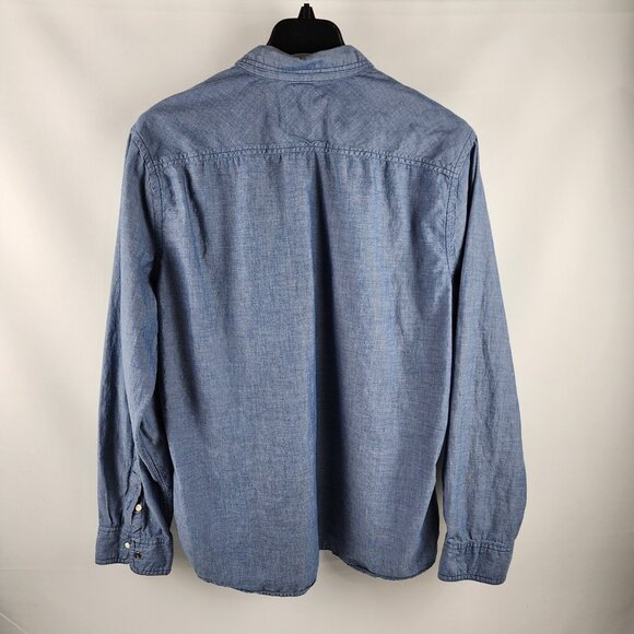 Roebuck + Co Shirt Mens XXL Blue Chambray Pearl Snap Western Button Up - Picture 2 of 6